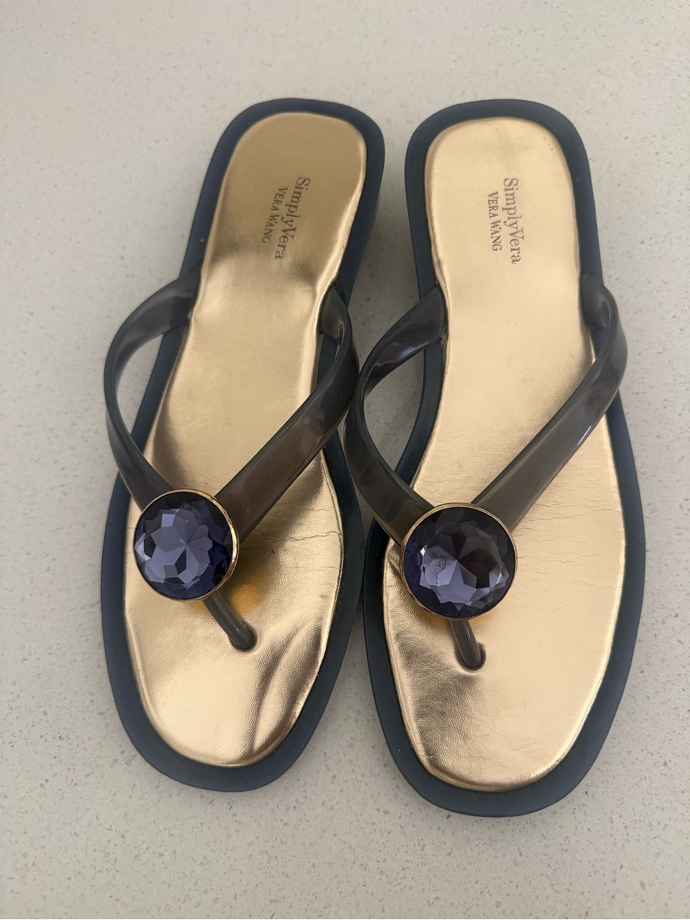 Simply Vera Vera Wang Navy Jelly Thong Sandals with Navy Jewel
